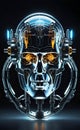 Androidization: Illustration of Human Head with Robotic Mechanisms Visible through Glass-like Material