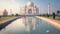 An image that portrays the iconic Taj Mahal in Agra, India