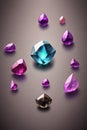 Gemstones scattered randomly on a smooth surfaces with a soft texture generated by ai