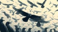 Flock of Ravens Soaring Above a Dark Gathering - Atmospheric Illustration Royalty Free Stock Photo