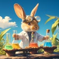 Innovative Rabbit Experimenter in Lab Coat