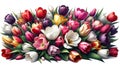This image portrays a lush bouquet of tulips in full bloom.