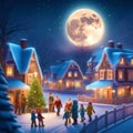 Landscape that captures the essence of a cozy Christmas village scene Royalty Free Stock Photo