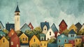 Stylized Illustration of Vintage Neighborhood Town Tapestry Royalty Free Stock Photo