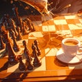 Coffee Spill Chaos on Chessboard Royalty Free Stock Photo