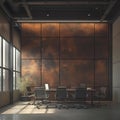 Modern Boardroom with Rustic Wall