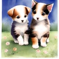 Furry Friends in Watercolor - Pair of Puppies