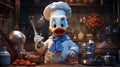 Image poster movie pixar disney donald duck dressed as a chef with kitchen utensils in a cute 3D kitchen