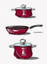 Image of pots and pans. Kitchenware. Cooking utensils. Kitchen. Isolated vector Royalty Free Stock Photo