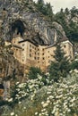 Image of Predjamski castle with flowers in the foreground
