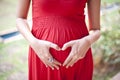 Image of pregnant woman touching her hearth with hands Royalty Free Stock Photo