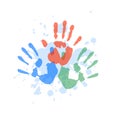 Children handprints in paints vector illustration Royalty Free Stock Photo