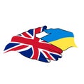 Handshake hand in the colors of the flag of Ukraine and United Kingdom