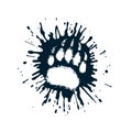 Predator paw print among the mud splashes. Royalty Free Stock Photo