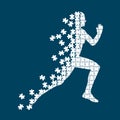 Running person from the collapsing puzzles. Royalty Free Stock Photo