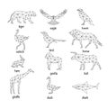 Set of abstract animal silhouettes from polygons.