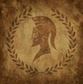 Spartan helmet on old paper in style grunge, is issued i