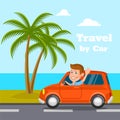 Travel by car, the cheerful person driving.