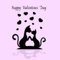 Valentine`s day card feline couple romantic meeting