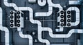 aerial view of a rooftop hvac system with ductwork and air conditioning units, showcasing industrial design and infrastructure com Royalty Free Stock Photo