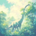 Sauroposeidon: Majestic Jurassic Giant in a Primeval Jungle Royalty Free Stock Photo