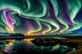 Breathtaking northern lights over a lake generated by ai
