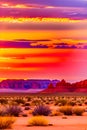 a desert sunset with warm tones of oranges pinks and purples generated by ai