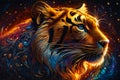 fantastical depiction of a tiger in an outer realm