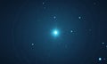 bright blue star shines brightly against dark blue background, surrounded by scattered white dots. Royalty Free Stock Photo