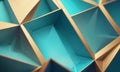 close-up view geometric pattern composed overlapping triangular shapes in shades blue and gold, creating Royalty Free Stock Photo