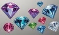 collection nine diamonds in various colors and shapes, including purple, blue, pink, green, and white, Royalty Free Stock Photo