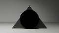 A 3D rendering of a black sphere centered within a black triangle. Royalty Free Stock Photo