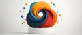 A 3D rendering of a spiral-shaped sculpture composed of four colors: orange, blue, red, and black. Royalty Free Stock Photo
