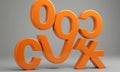 Three orange 3D letters form stylized \