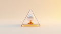 A 3D rendering of a white sphere encased in a clear glass pyramid with a gold base. Royalty Free Stock Photo