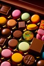 chocolate sugar and smarties sweets in a chocolate box generated by ai Royalty Free Stock Photo