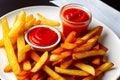 a plate of french fries and ketchup generated by ai