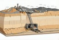Detailed 3D Render of Open-Pit Mine Operation with Equipment and Geological Layers Visible Royalty Free Stock Photo