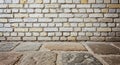 Rustic white brick wall and flagstone floor texture Royalty Free Stock Photo