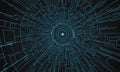 digital complex network interconnected lines and dots, creating sense depth and dimensionality.