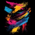 Dramatic abstract composition with bold strokes and splashes of neon colors. AI generated