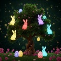 Glowing Bunny Grove: Easter Egg Delight Royalty Free Stock Photo