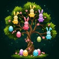 Glowing Bunny Grove: Easter Egg Delight Royalty Free Stock Photo