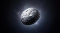A large, irregularly shaped asteroid in space. Royalty Free Stock Photo