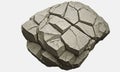 3D large, irregularly shaped rock with visible cracks and fractures, set against plain white background. Royalty Free Stock Photo