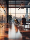 Contemporary Office Interiors at Sunset Royalty Free Stock Photo