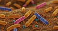 Close up microscopic illustration of various bacteria in a colony Royalty Free Stock Photo