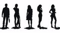 Silhouettes of people in different poses on a white background.