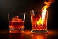 old fashioned whiskey in a glass fire generated by ai