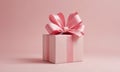 pink gift box with large bow sits on pink background, casting shadow. Royalty Free Stock Photo